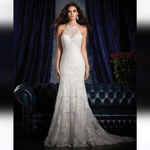 Dresses | Michelle Mason Lace Inset Gown Ivory Silk | Poshmark